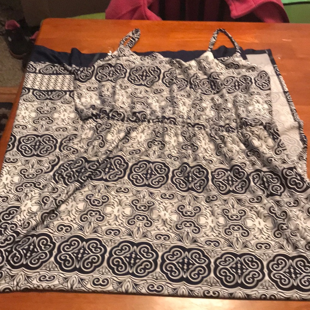 Large navy and white maxi dress